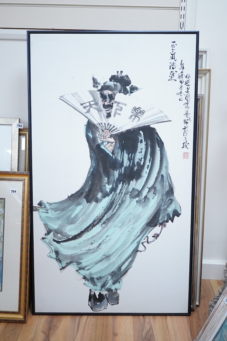 Ling Cher Eng, (Singaporean, b.1940), ‘Zhong Kui’, signed and dated with character marks and red seal mark, watercolour on card, 117 x 66cm